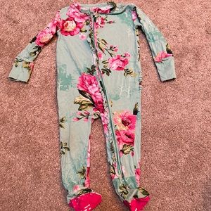 Posh peanut ruffle butt teal and pink flower zippy 9-12 months